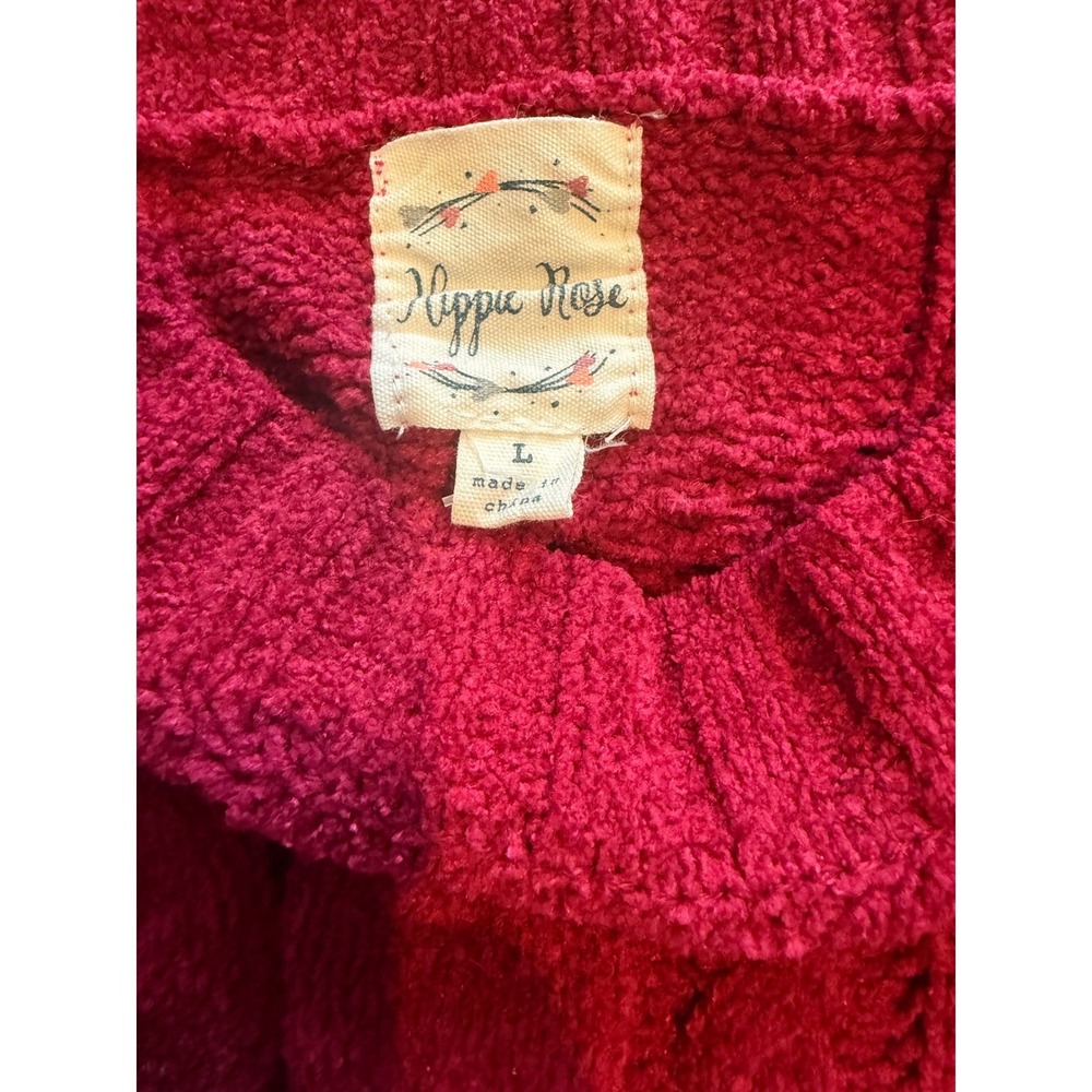 Magenta Chenille Cable Knit Cropped Sweater Pointelle Berry Pink Long Sleeve L - Picture 6 of 7